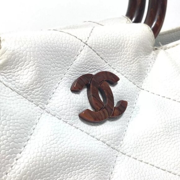 CHANEL Matelasse Quilted CC CC Mark Wood handle bag Tote Bag Hand Bag - Picture 15 of 16